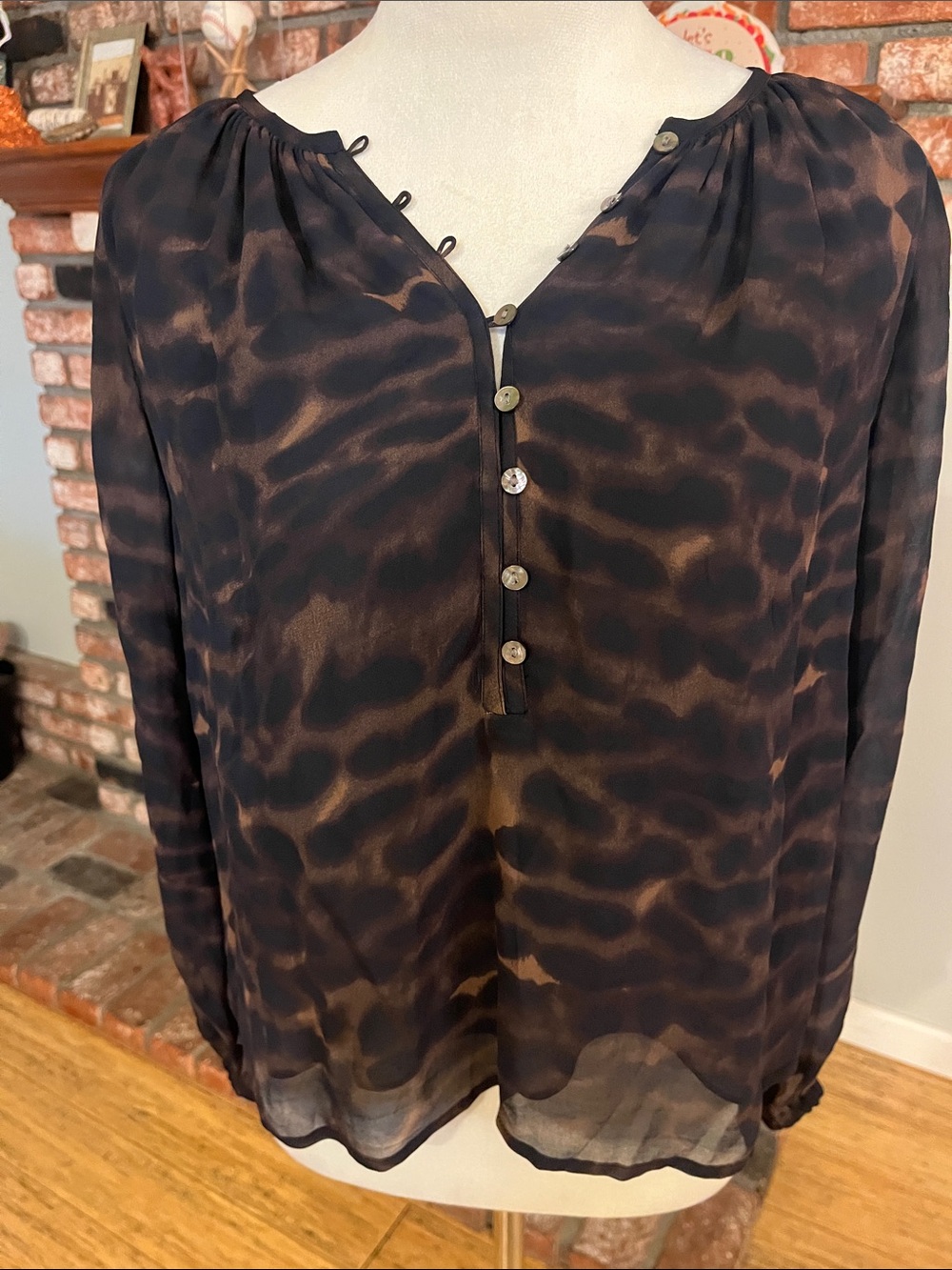 Rails Sheer Animal-Print Blouse in Brown and Black- oversized
